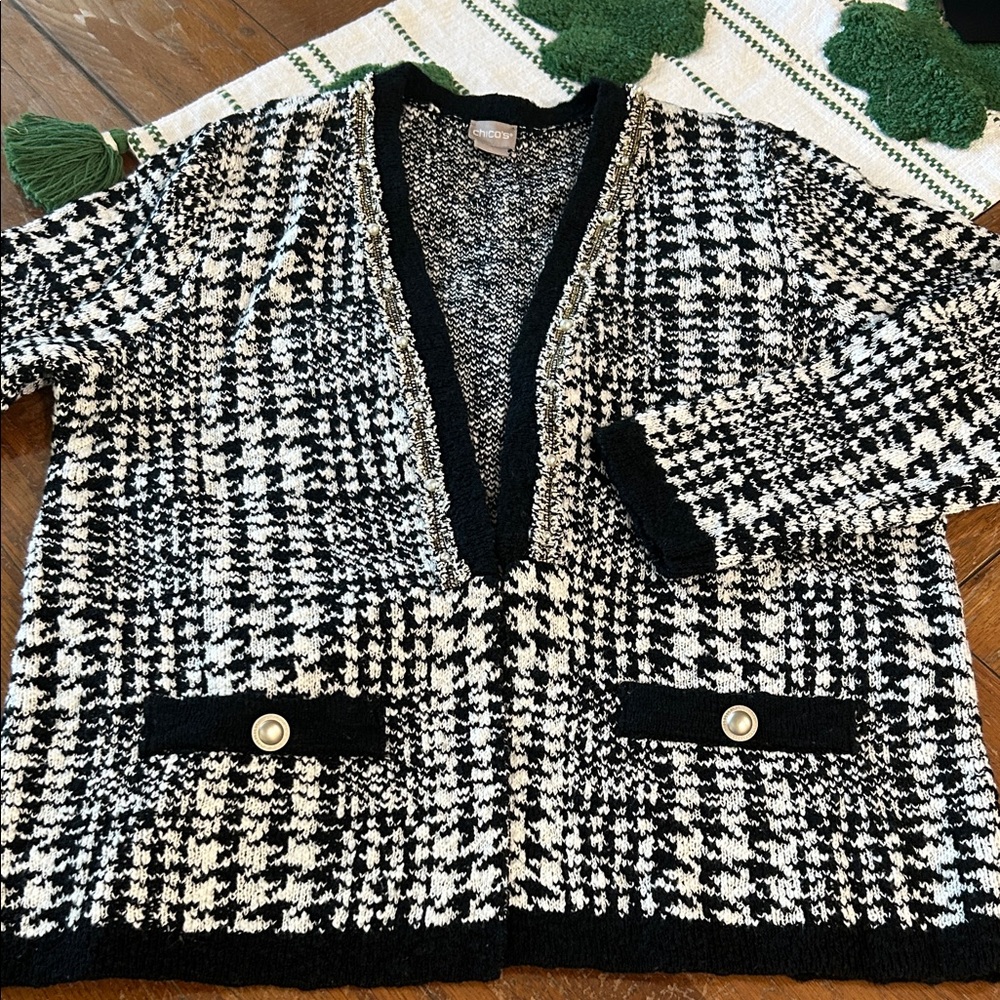 Black and White Chico’s Houndstooth Cardigan